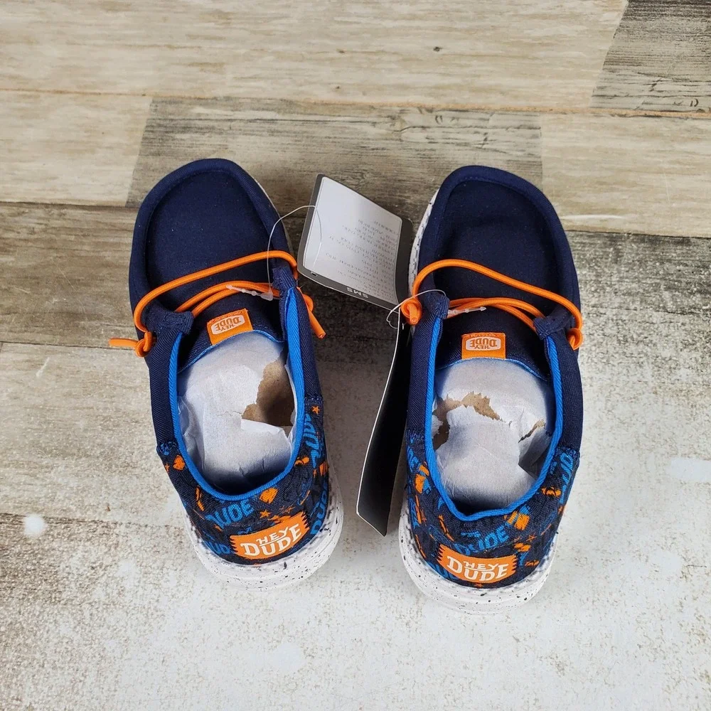 Hey Dude Wally Funk Game On Boys Loafer Shoes Sz 13 Comfort Navy Multi Round Toe